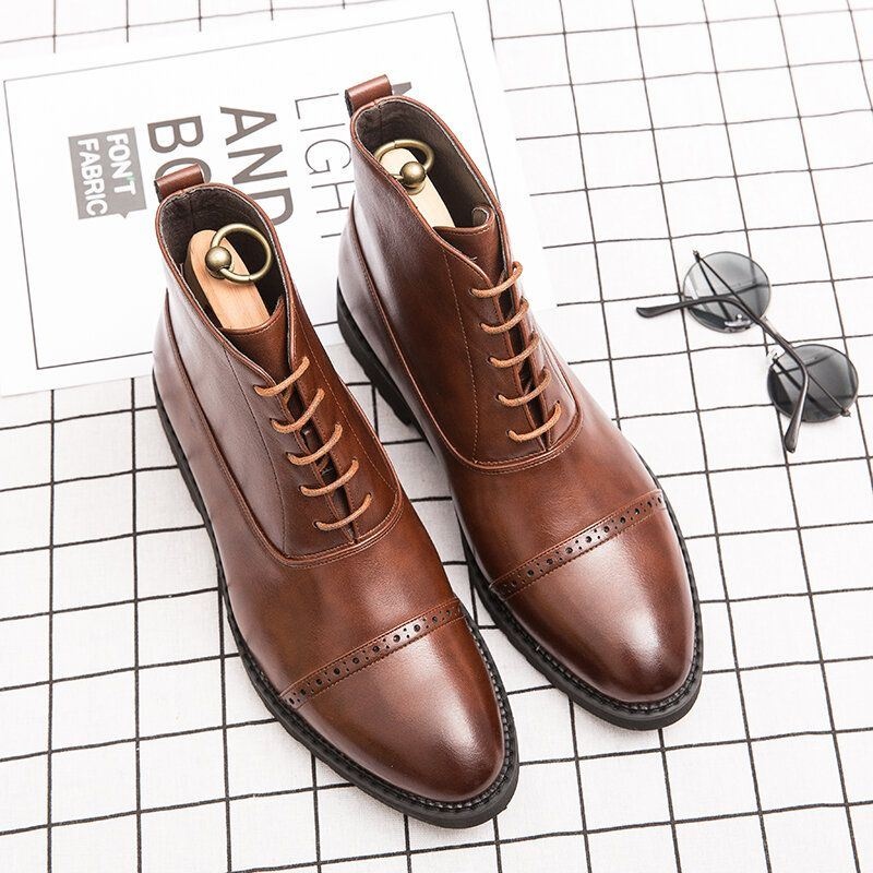 Męskie Brogue Wygodne Spokojne Sznurowane Sukienka Business Casual Botki