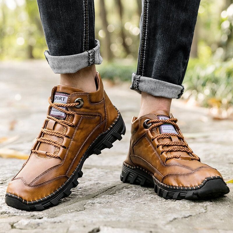 Męskie Retro Skórzane Z Mikrofibry Antypoślizgowe Botki Outdoor Casual