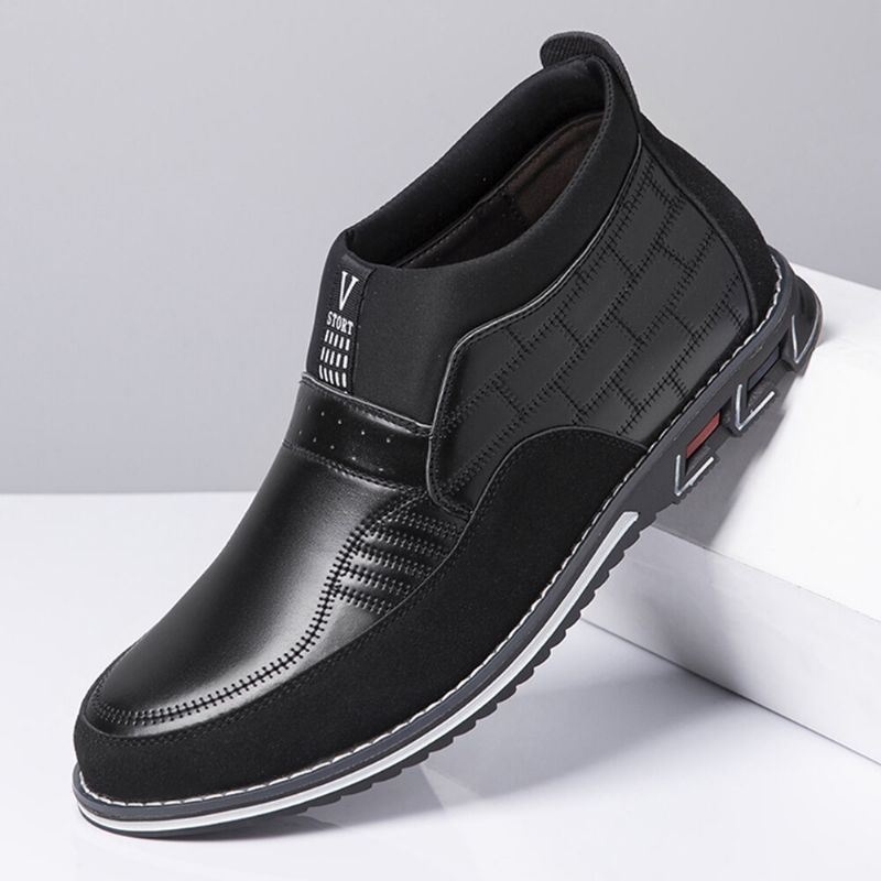 Męskie Szwy W Kratę Wygodne Business Casual Slip On Skórzane Botki