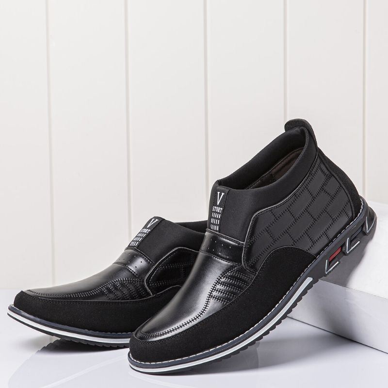 Męskie Szwy W Kratę Wygodne Business Casual Slip On Skórzane Botki