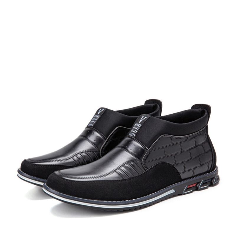 Męskie Szwy W Kratę Wygodne Business Casual Slip On Skórzane Botki