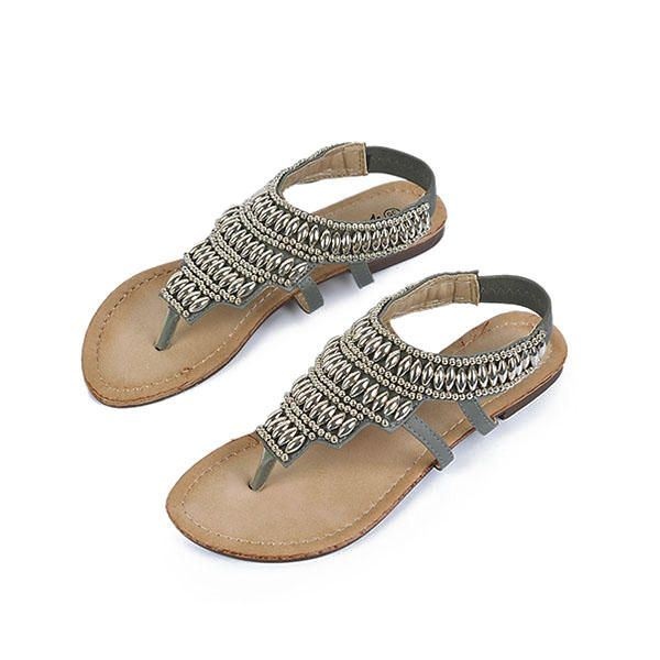 Damskie Bohemia Zroszony Retro Vintage Sandały Plażowe Peep Toe Slip On Płaskie Sandały