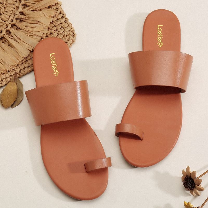 Damskie Na Co Dzień Pure Color Clip Toe Płaskie Sandały Plażowe