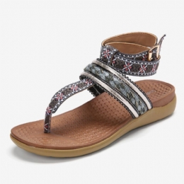 Kobiety Bohemia Ankle Strap Clip Toe Miękka Podeszwa Casual Płaskie Sandały