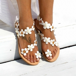 Kobiety Bohemia Flower Decro Frezowanie Toe Ring Casual Summer Beach Płaskie Sandały