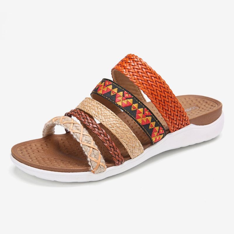 Kobiety Bohemia Tkane Open Toe Miękka Podeszwa Casual Slides Płaskie Sandały