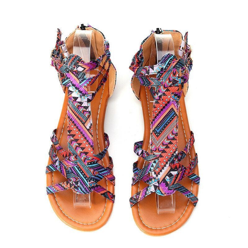 Kobiety Bohemian Folkways Open Toe Buckle Summer Beach Casual Płaskie Sandały