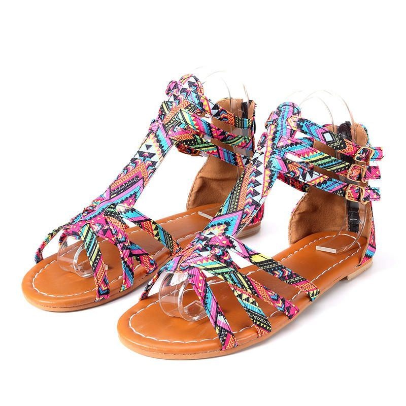 Kobiety Bohemian Folkways Open Toe Buckle Summer Beach Casual Płaskie Sandały