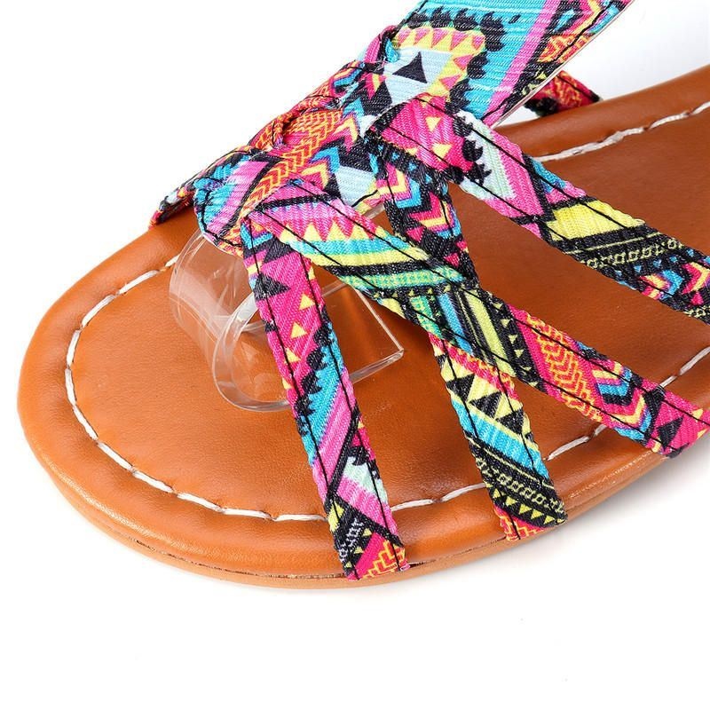 Kobiety Bohemian Folkways Open Toe Buckle Summer Beach Casual Płaskie Sandały