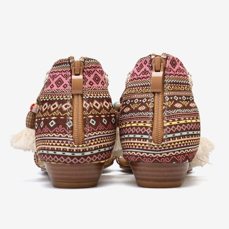 Kobiety Bohemian Folkways Wzór Open Toe Letnie Płaskie Sandały