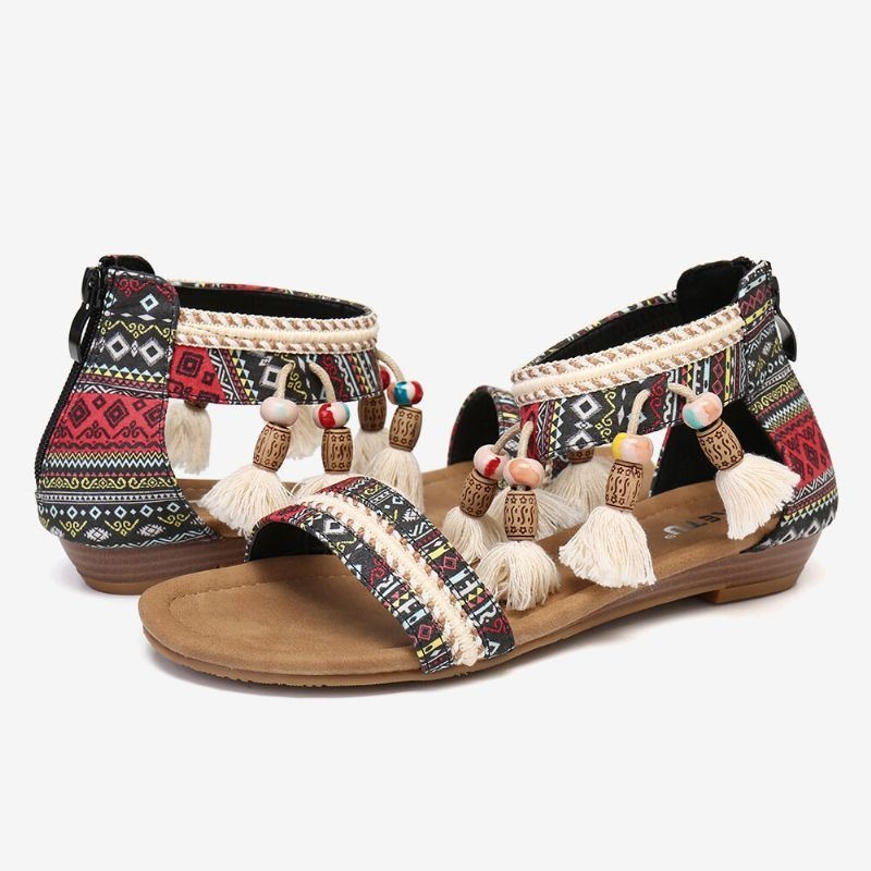 Kobiety Bohemian Folkways Wzór Open Toe Letnie Płaskie Sandały