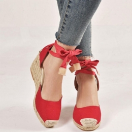 Kobiety Casual Okrągłe Toe Wedge Heel Sznurowane Sandały