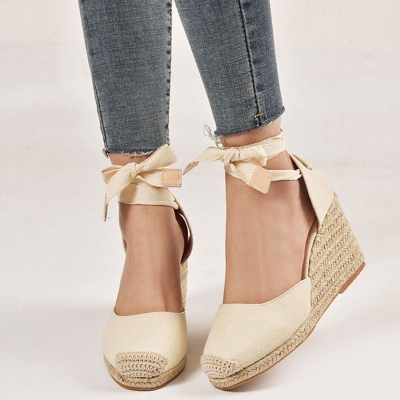 Kobiety Casual Okrągłe Toe Wedge Heel Sznurowane Sandały