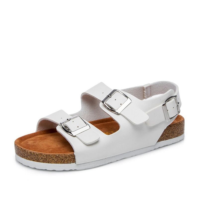 Kobiety Casual Solid Color Podwójny Pasek Z Klamrą Slingback Beach Cork Sandały