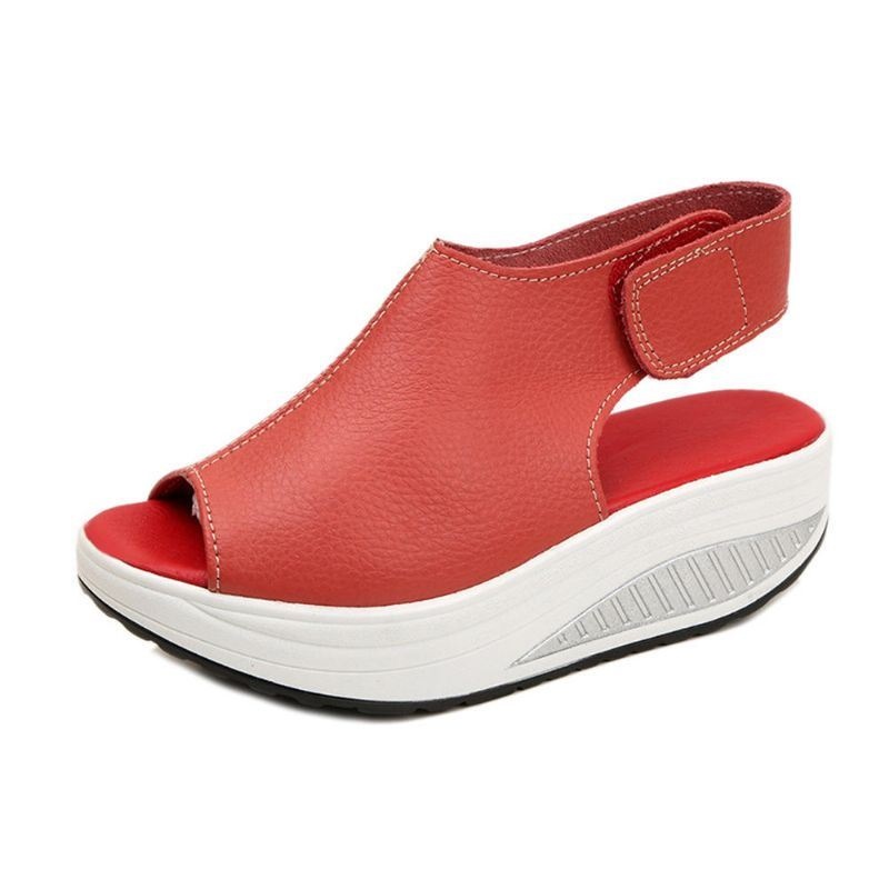 Kobiety Duży Rozmiar Rybie Usta Hook Loop Rocker Sole Platform Casual Sandały