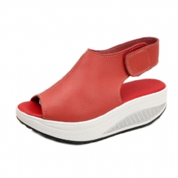 Kobiety Duży Rozmiar Rybie Usta Hook Loop Rocker Sole Platform Casual Sandały