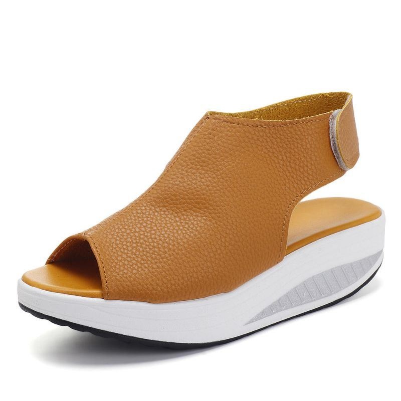 Kobiety Duży Rozmiar Rybie Usta Hook Loop Rocker Sole Platform Casual Sandały