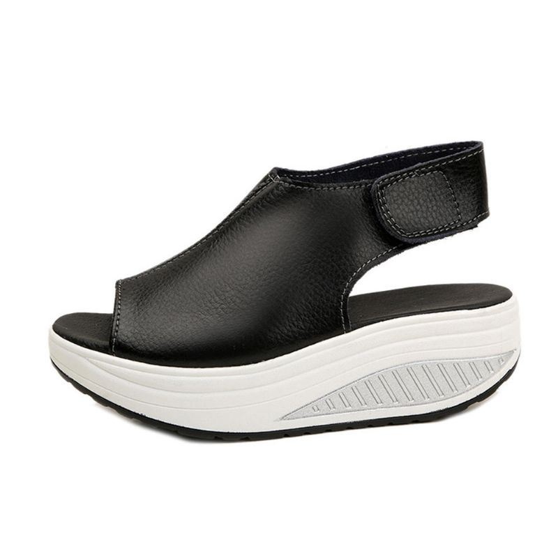 Kobiety Duży Rozmiar Rybie Usta Hook Loop Rocker Sole Platform Casual Sandały