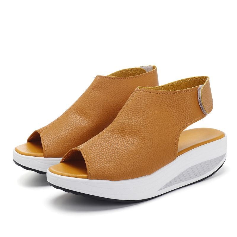 Kobiety Duży Rozmiar Rybie Usta Hook Loop Rocker Sole Platform Casual Sandały