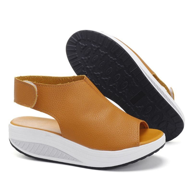 Kobiety Duży Rozmiar Rybie Usta Hook Loop Rocker Sole Platform Casual Sandały