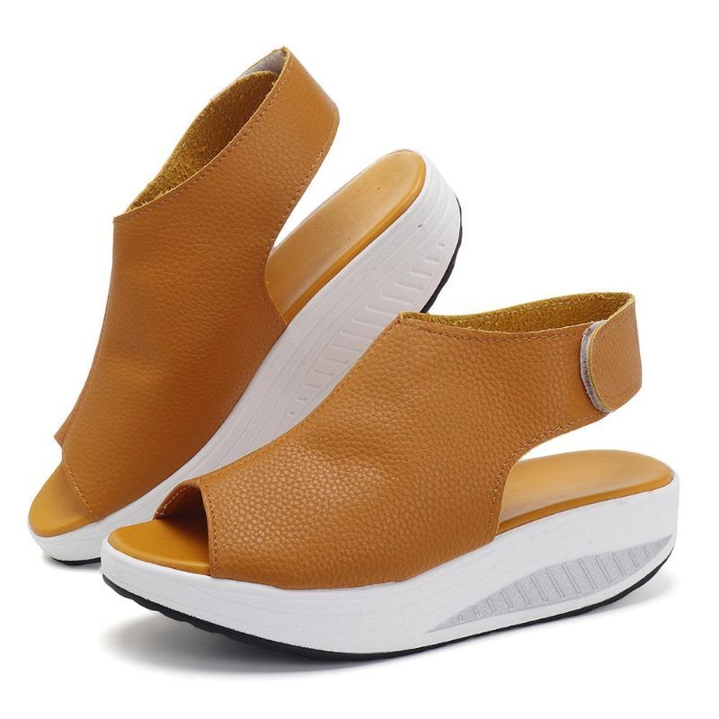 Kobiety Duży Rozmiar Rybie Usta Hook Loop Rocker Sole Platform Casual Sandały