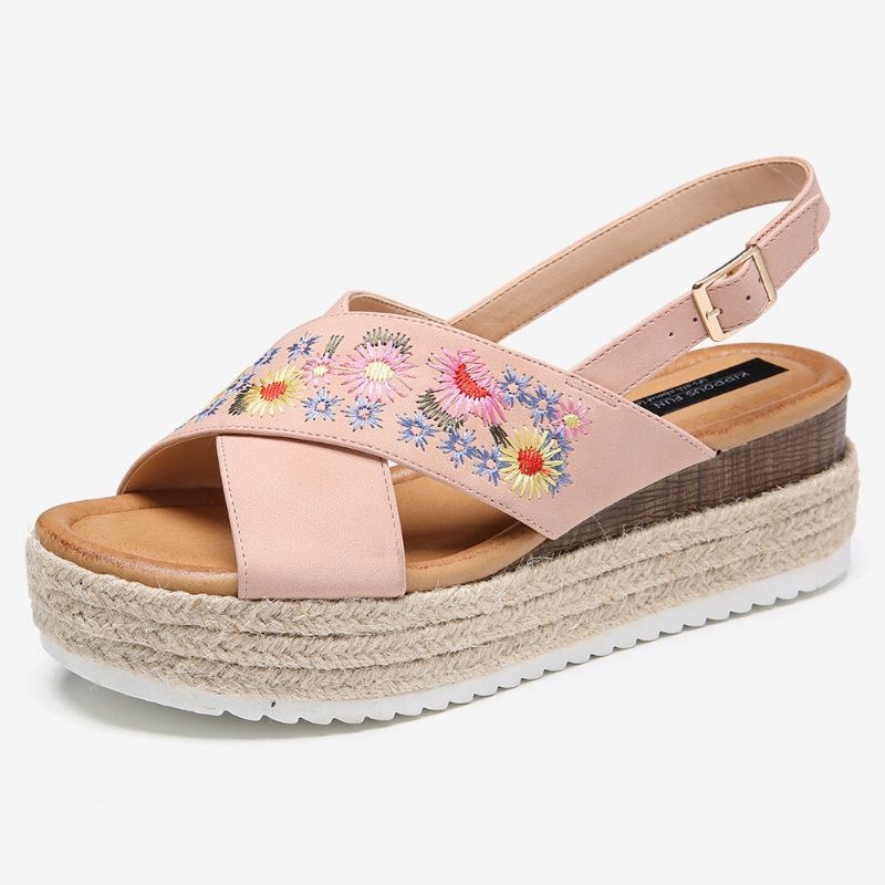 Kobiety Espadryle Haftowane Kwiaty Krzyż Pasek Slingback Dorywczo Platformy Sandały