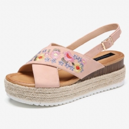 Kobiety Espadryle Haftowane Kwiaty Krzyż Pasek Slingback Dorywczo Platformy Sandały