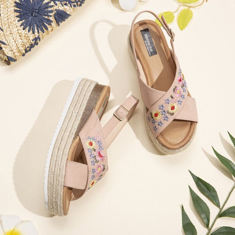 Kobiety Espadryle Haftowane Kwiaty Krzyż Pasek Slingback Dorywczo Platformy Sandały