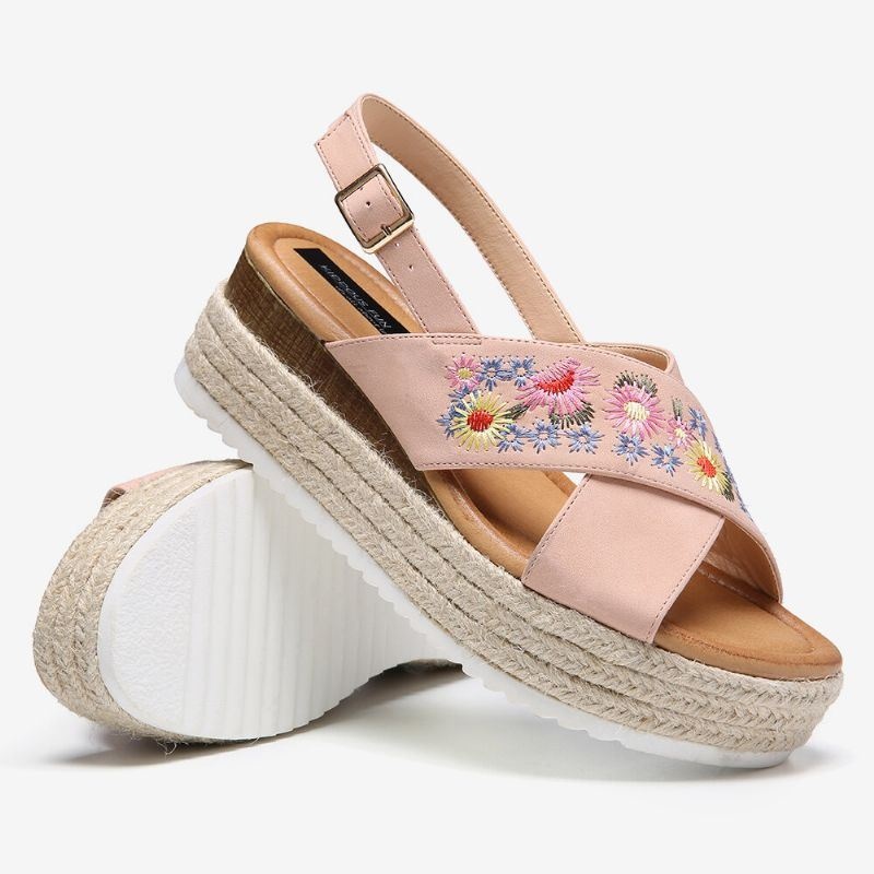 Kobiety Espadryle Haftowane Kwiaty Krzyż Pasek Slingback Dorywczo Platformy Sandały