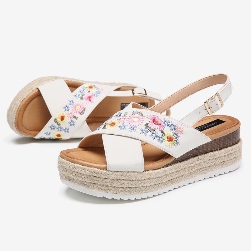 Kobiety Espadryle Haftowane Kwiaty Krzyż Pasek Slingback Dorywczo Platformy Sandały