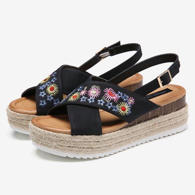 Kobiety Espadryle Haftowane Kwiaty Krzyż Pasek Slingback Dorywczo Platformy Sandały