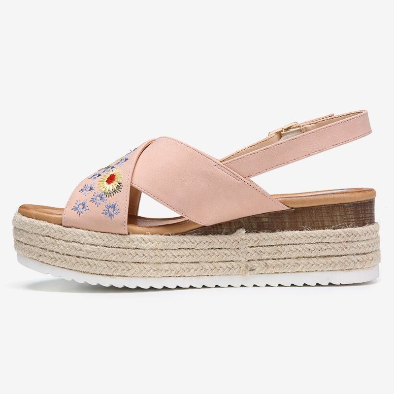 Kobiety Espadryle Haftowane Kwiaty Krzyż Pasek Slingback Dorywczo Platformy Sandały