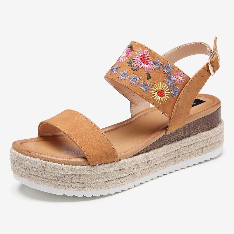 Kobiety Espadryle Haftowane Kwiaty Pasek Klamry Slingback Platformy Sandały