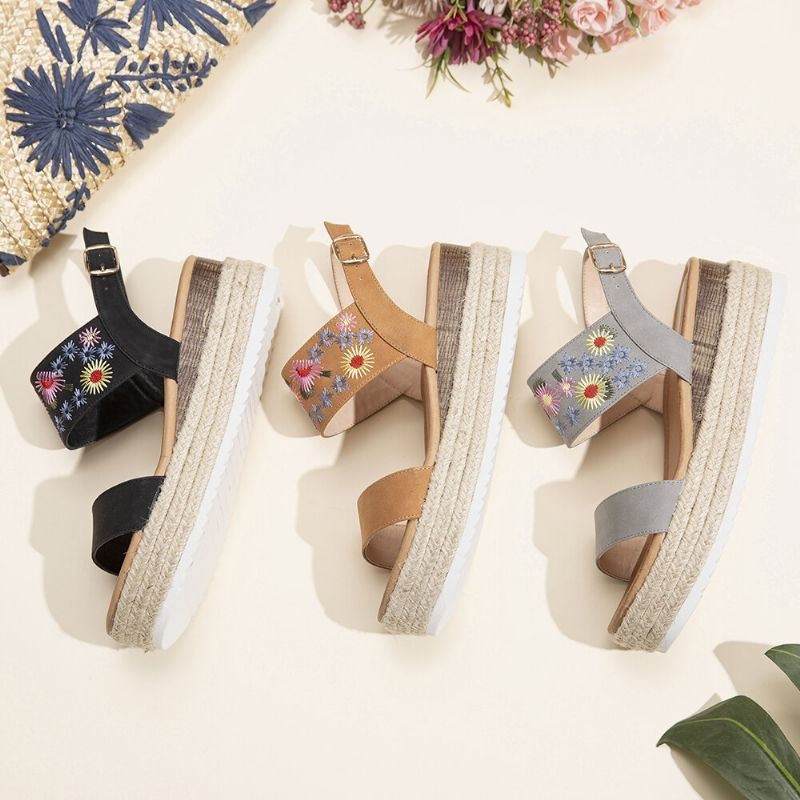 Kobiety Espadryle Haftowane Kwiaty Pasek Klamry Slingback Platformy Sandały