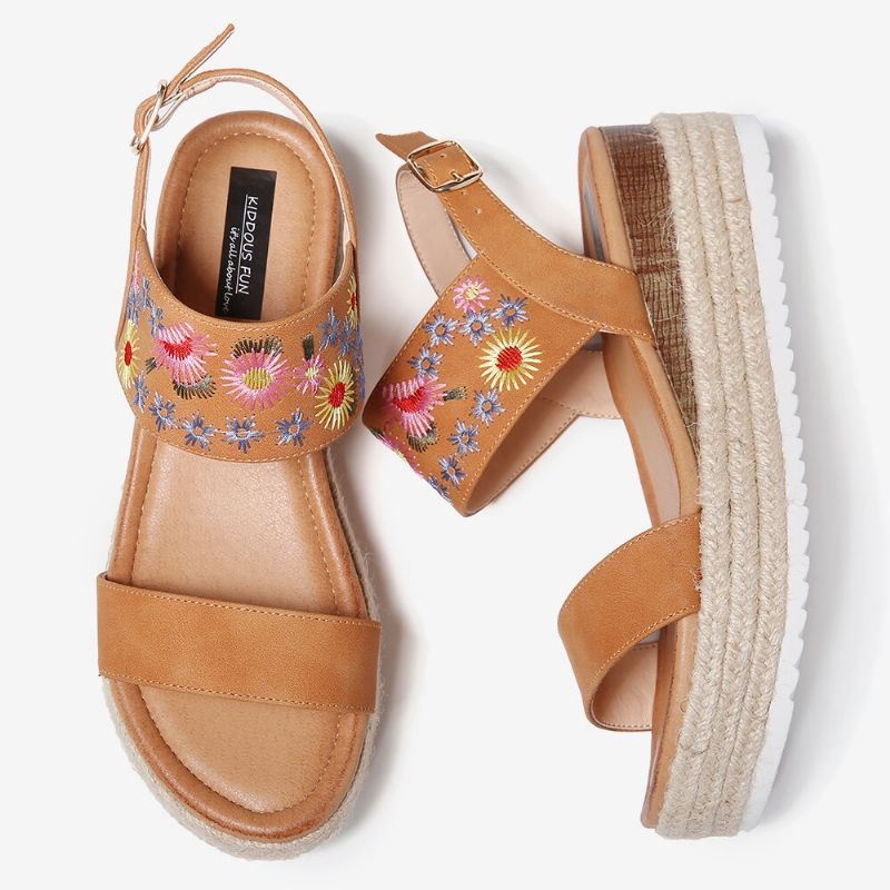 Kobiety Espadryle Haftowane Kwiaty Pasek Klamry Slingback Platformy Sandały