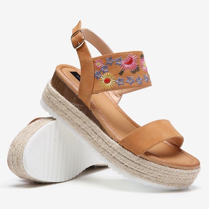 Kobiety Espadryle Haftowane Kwiaty Pasek Klamry Slingback Platformy Sandały