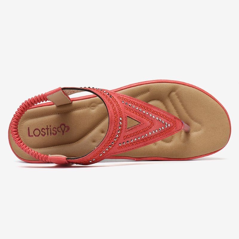 Kobiety Flip Flop Rhinestone Elastyczny Pasek Slip On Letnie Wygodne Płaskie Sandały Na Co Dzień