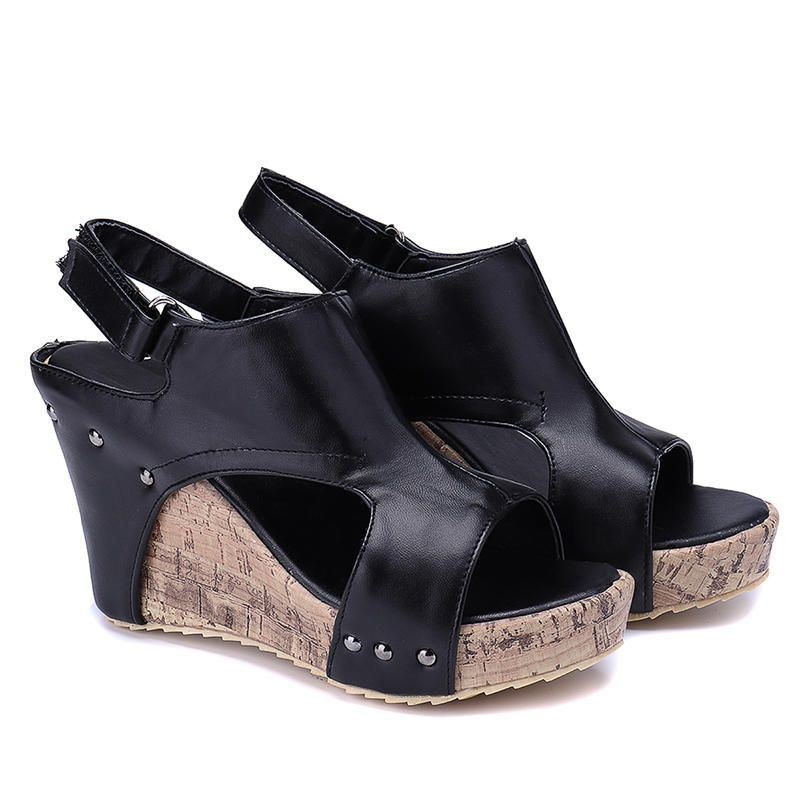 Kobiety Nit Open Toe Slingback Hook Loop Casual Letnie Sandały Na Koturnie