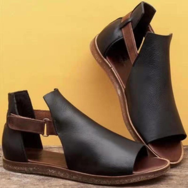 Kobiety Plus Size Roman Hook Loop Open Toe Casual Płaskie Sandały