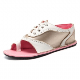 Kobiety Retro Casual Lace Up Toe Ring Płaskie Sandały