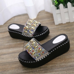 Kobiety Rhinestone Decor Platform Slide Sandały