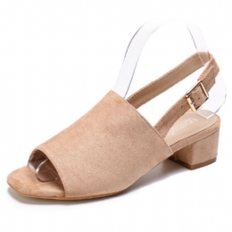 Kobiety Solid Color Suede Peep Toe Slingback Masywny Obcas Casual Codzienne Sandały Na Obcasie