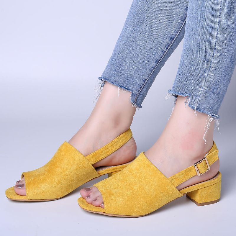 Kobiety Solid Color Suede Peep Toe Slingback Masywny Obcas Casual Codzienne Sandały Na Obcasie