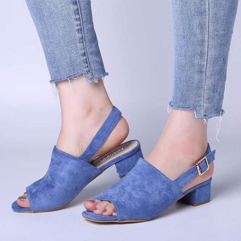 Kobiety Solid Color Suede Peep Toe Slingback Masywny Obcas Casual Codzienne Sandały Na Obcasie