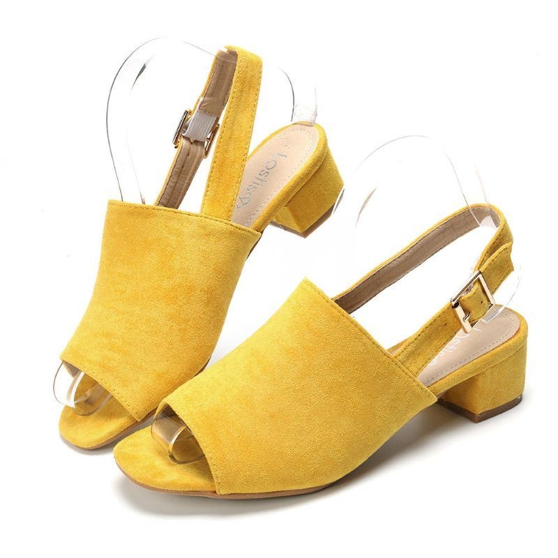 Kobiety Solid Color Suede Peep Toe Slingback Masywny Obcas Casual Codzienne Sandały Na Obcasie