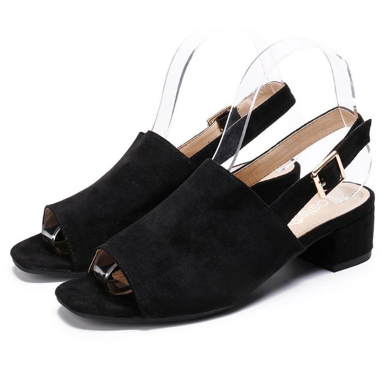 Kobiety Solid Color Suede Peep Toe Slingback Masywny Obcas Casual Codzienne Sandały Na Obcasie