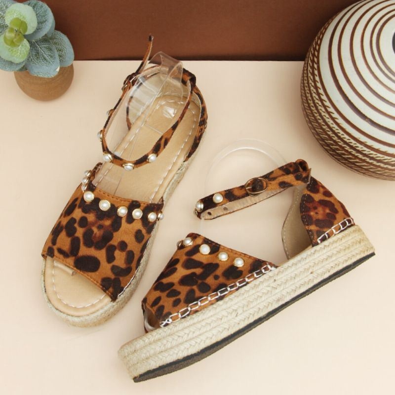 Kobiety Suede Leopard Print Solidne Frezowanie Koronkowe Proste Casualowe Sandały