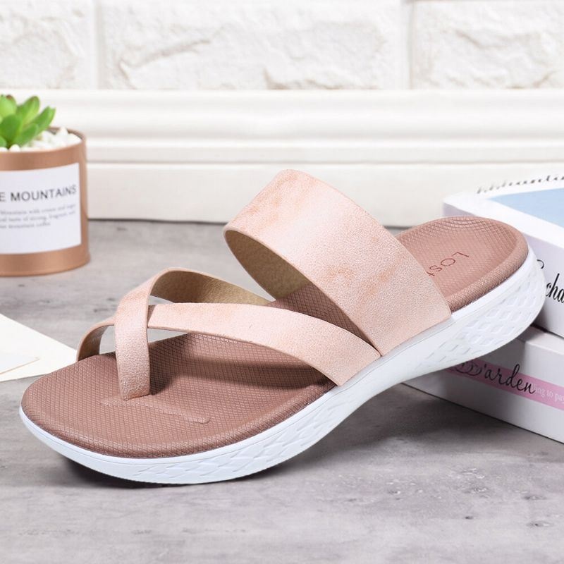 Kobiety Toe Ring Slip On Miękka Podeszwa Casual Letnie Płaskie Sandały