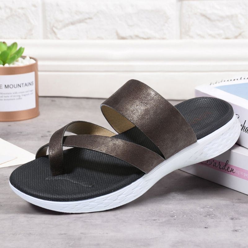 Kobiety Toe Ring Slip On Miękka Podeszwa Casual Letnie Płaskie Sandały