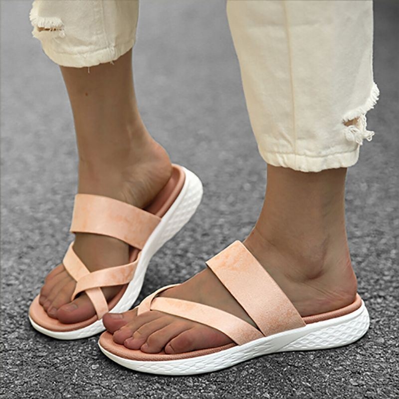 Kobiety Toe Ring Slip On Miękka Podeszwa Casual Letnie Płaskie Sandały